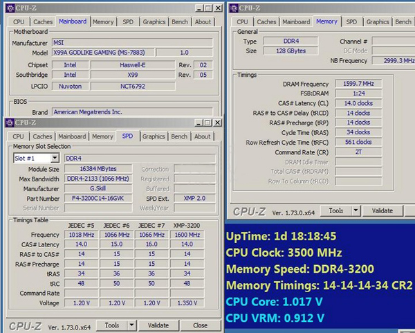 芝奇DDR4 3200MHz CL14 128GB(8x16GB)内存套装