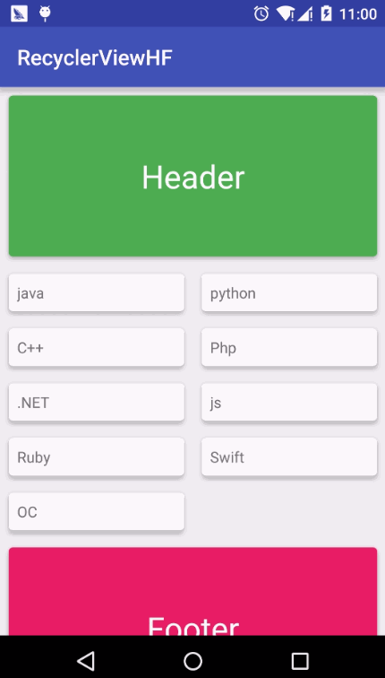 RecyclerView,Header,Footer