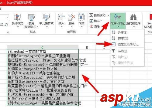 在Excel中如何对单元格文本或数字进行自定义排序?