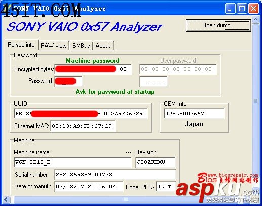 索尼VGN-TZ13,开机密码破解