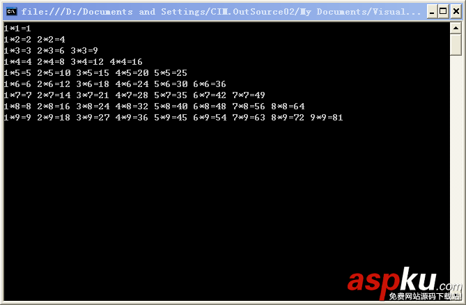 c#,九九乘法表