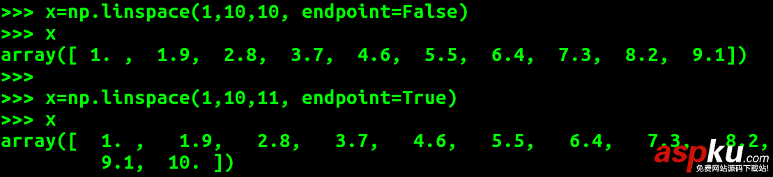 numpy,linspace函数