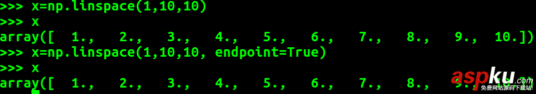 numpy,linspace函数