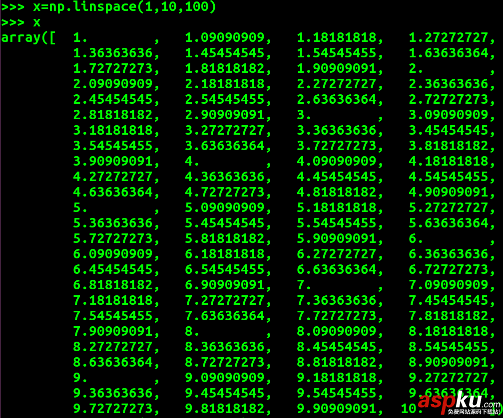 numpy,linspace函数