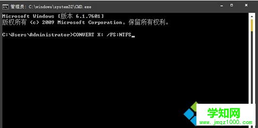 输入CONVERT X: /FS:NTFS