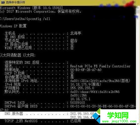 Windows10系统查看本地DNS服务器地址的步骤2