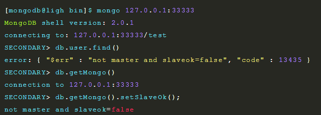 MongoDb,master,slaveok=false