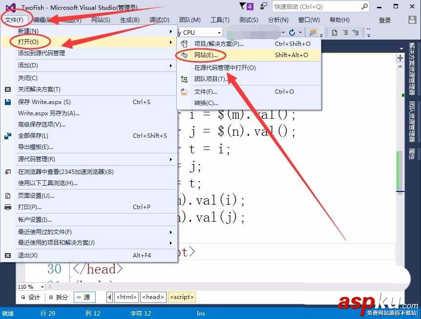 VisualStudio,网页,函数