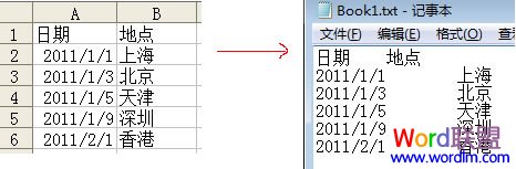 默认的Excel另存为TXT效果