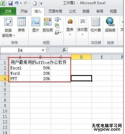 excel2010制作扇形统计图的方法