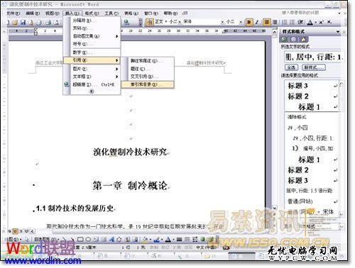 Word2003中怎样设置自动生成目录