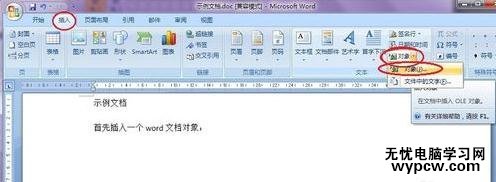 word学习之如何插入文档对象