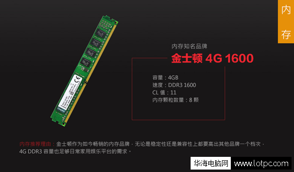 金士顿4G DDR3 1600内存