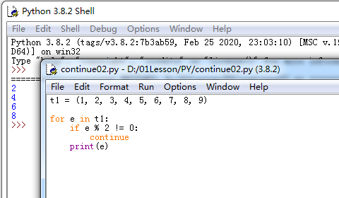 Python中continue语句用于for循环中