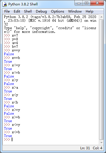 Python中的比较运算符使用例子
