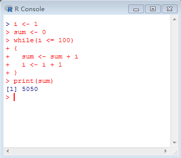 R语言中使用while循环输出1~100所有整数和