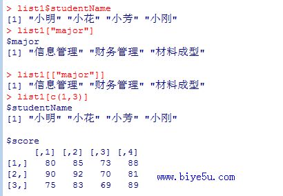 R语言中使用成分名称访问列表成分