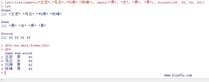 R语言中使用列表生成数据框