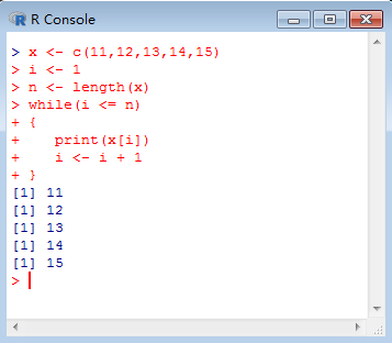 R语言中使用while循环输出向量中的元素