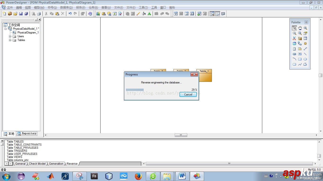 PowerDesigner15,MySQL,反向工程