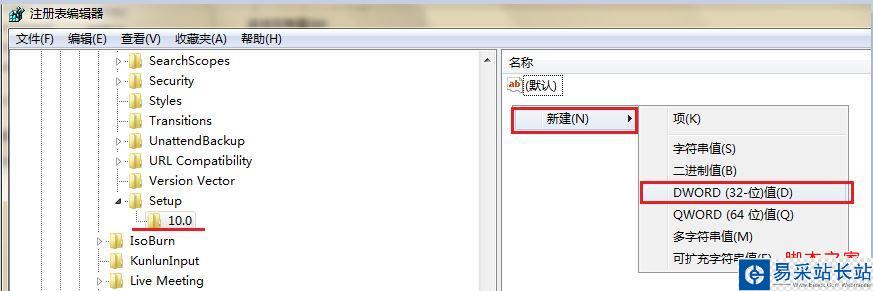 新建空白DWORD键值