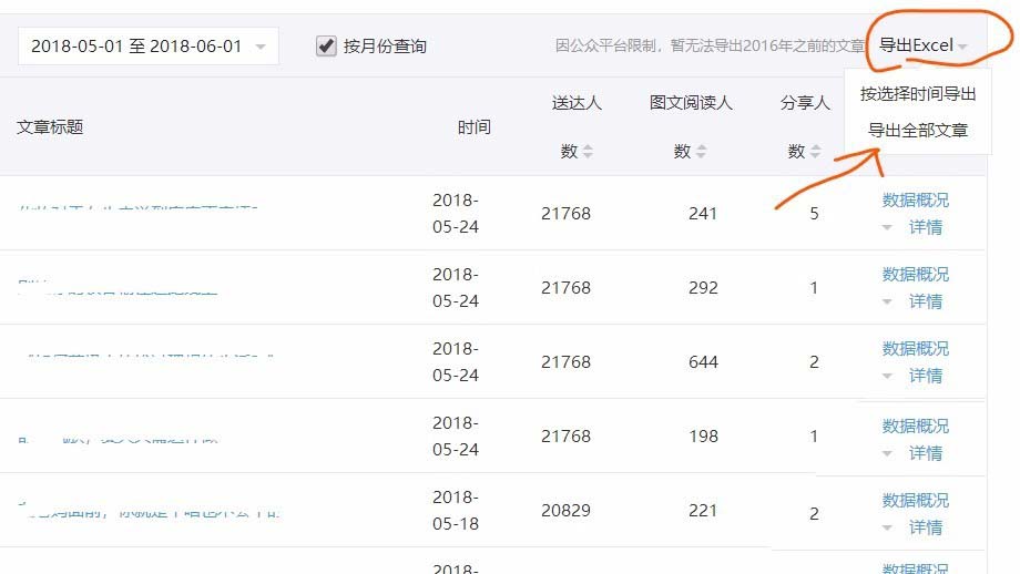 微信公众号,导出,文章数据