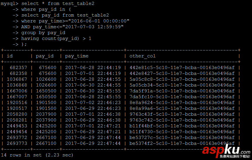 mysql,子查询,索引,mysql中in子查询
