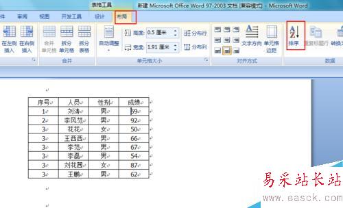word 文档总成绩如何排序？