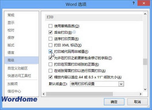 word2013打印域代码而非域值