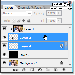 selecting layer 3 and layer 4 in the layers palette.