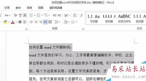 如何设置word文字删除线