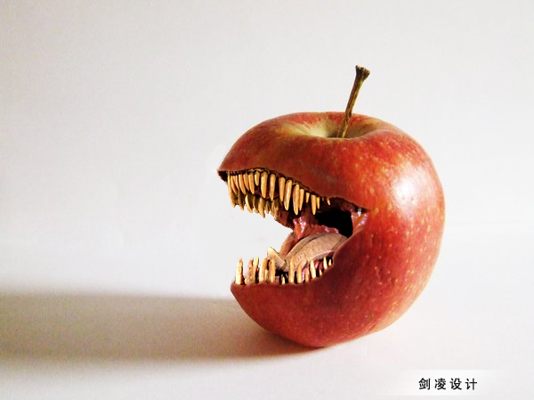 photoshop合成：有恐龙牙齿的苹果_网页设计