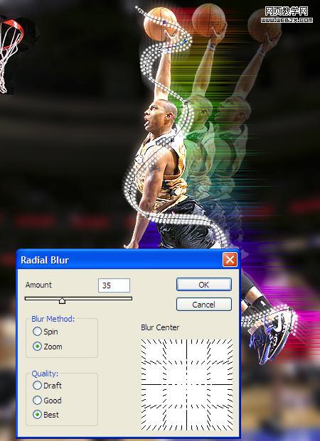 photoshop打造带炫彩光线的扣篮动作_网页设计
