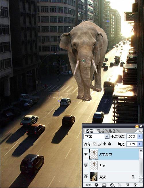 ps照片合成:城市大象科幻特效