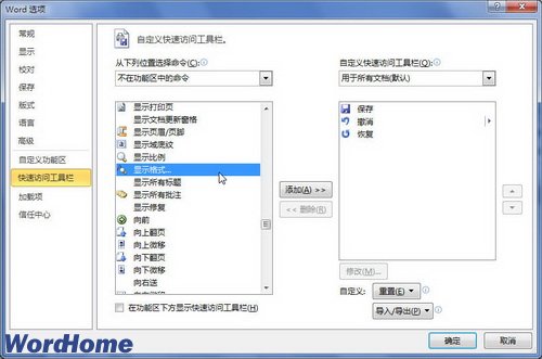 选中显示格式选项