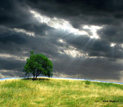 photoshop照片合成:草原暴雨前景