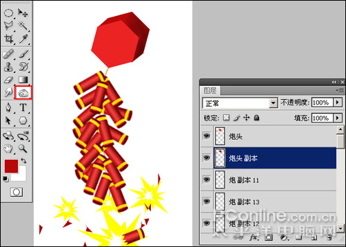 恭贺牛年 photoshp cs4绘制迎春炮竹