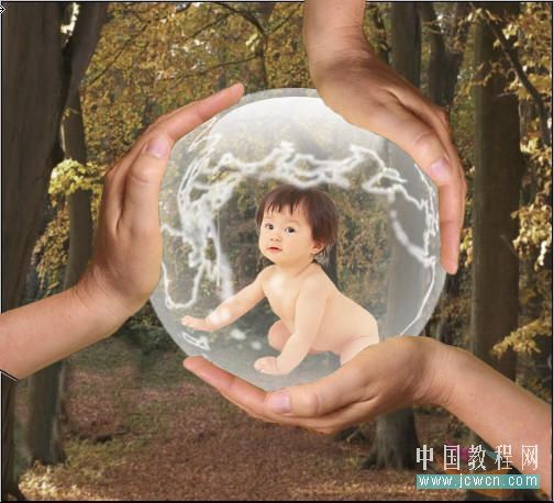photoshop创意:人物素材合成到水晶地球