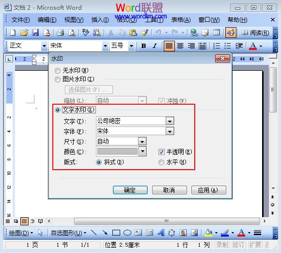 勾选文字水印