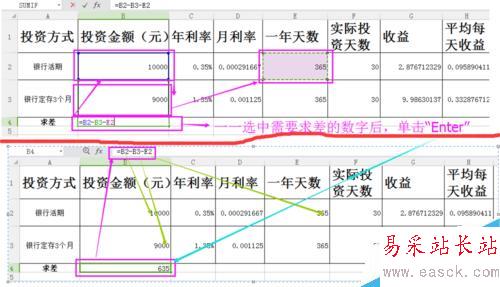 Excel中多个数求和、差、积、商怎么计算
