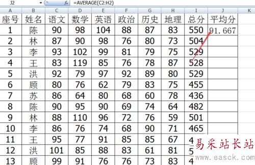 excel中使用函数进行平均值计算的设置方法