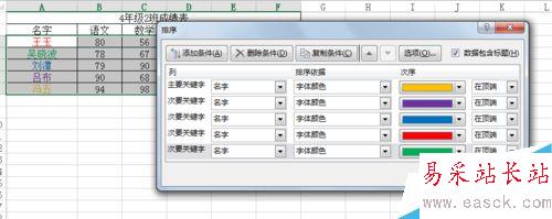 excel表格按字体颜色排序？