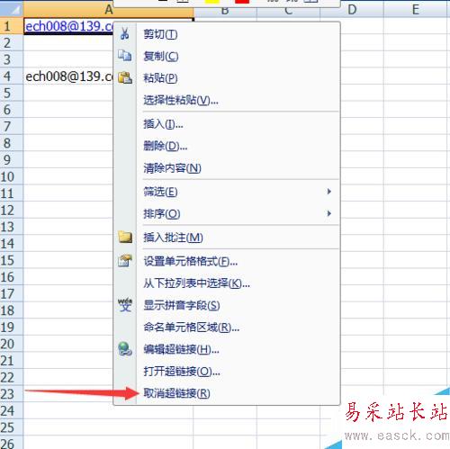 Excel表格如何取消邮箱自动生成超链接