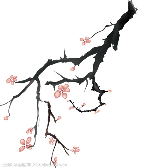 illustrator鼠绘教程：绘制一幅国画风格写意梅花图_网页设计