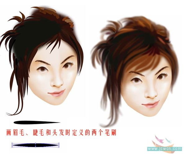 illustrator鼠绘教程：运用渐变网格绘制人物和头发的过程_jcwcn.com