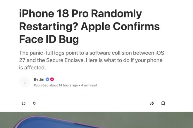 iPhone 18 Pro随机重启？苹果确认Face ID存在漏洞